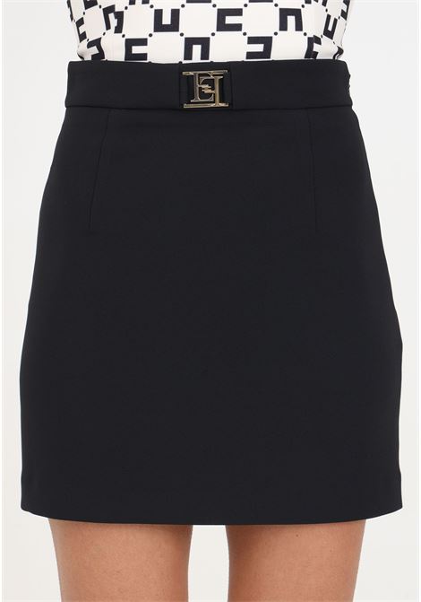 Black women's skirt with golden metal logo ELISABETTA FRANCHI | GOT0341E2110